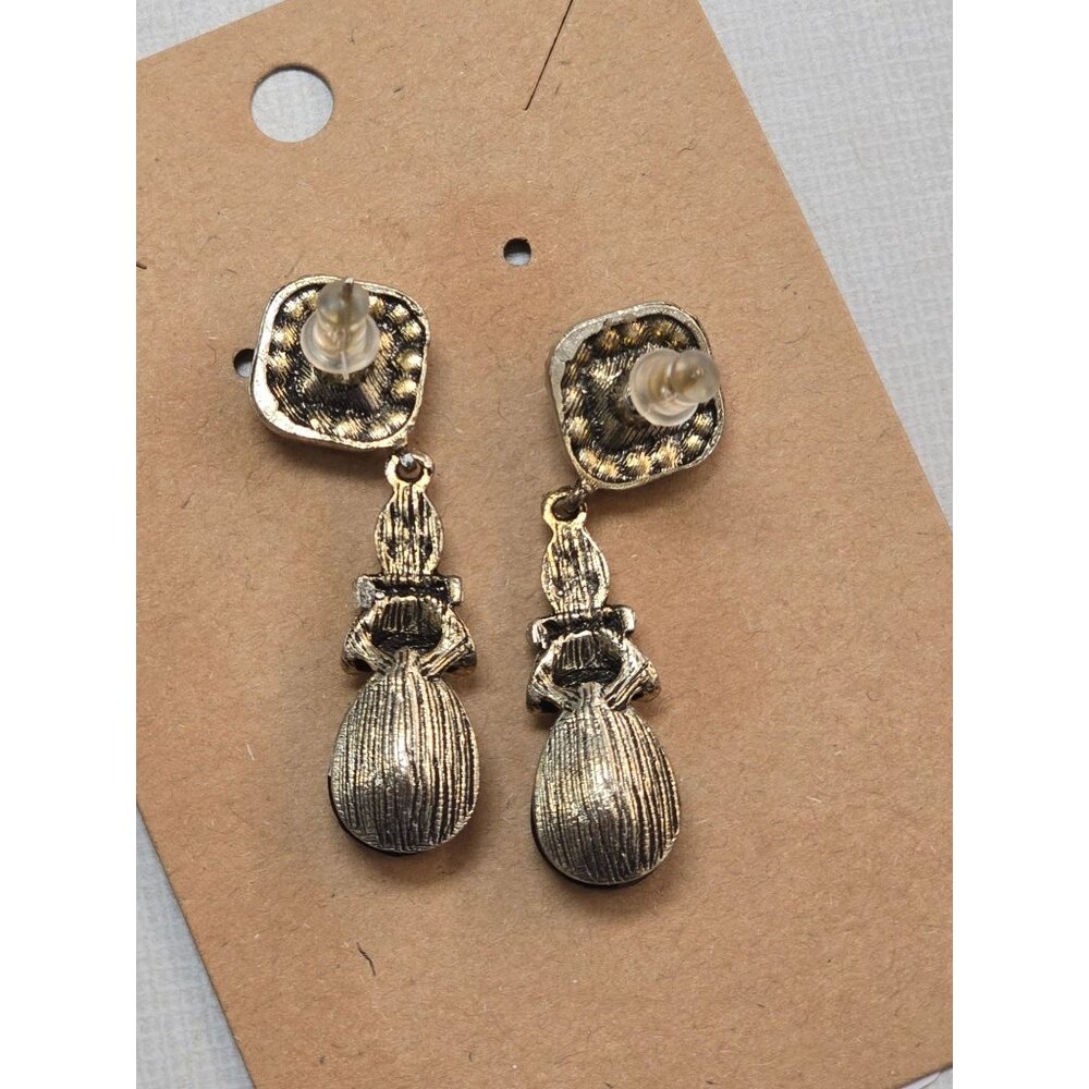 Vintage Black & Crystal Rhinestone Drop Earrings Teardrop Dangle - Picture 4 of 5